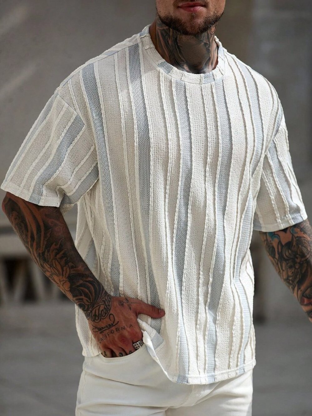 Multicolor Casual Men's Striped Round Neck T-Shirt